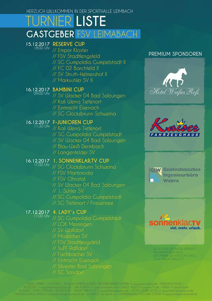 *** FSV-Hallenturniere 2017 am kommenden Wochenende ***